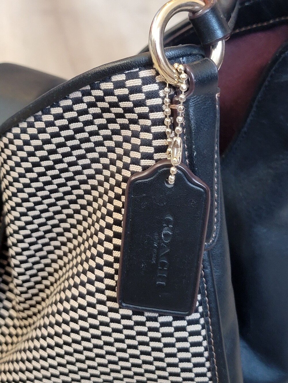 COACH Carlyle Exploded Reps Woven Shoulder Bag Black/Cream F57250 - Picture 11 of 15